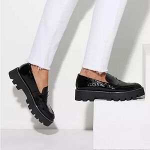 Franco Sarto Black Patent Leather Balin Lug Sole Loafers